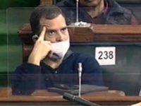 Rahul Gandhi seen holding his head at parliament, in disbelief during budget speech