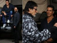 Pic: Amitabh Bachchan poses with Akshay, Suriya and cricket bat after hand surgery